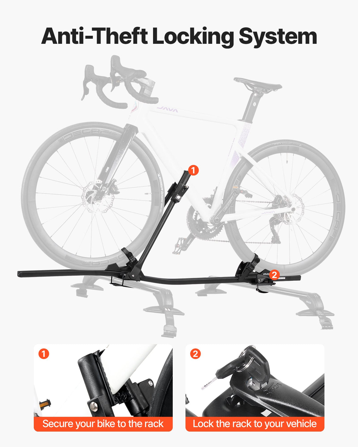 VEVOR Roof Bike Rack, 33 lbs Capacity, Upright Roof Mount Bicycle Rack with Secure Locking System for Most Standard Crossbars, Aluminum Upright Rooftop Bike Rack 1 Bike Carrier for Car SUV, Black - CDZXCJZLFZDC0GA9H001V0 - view 5