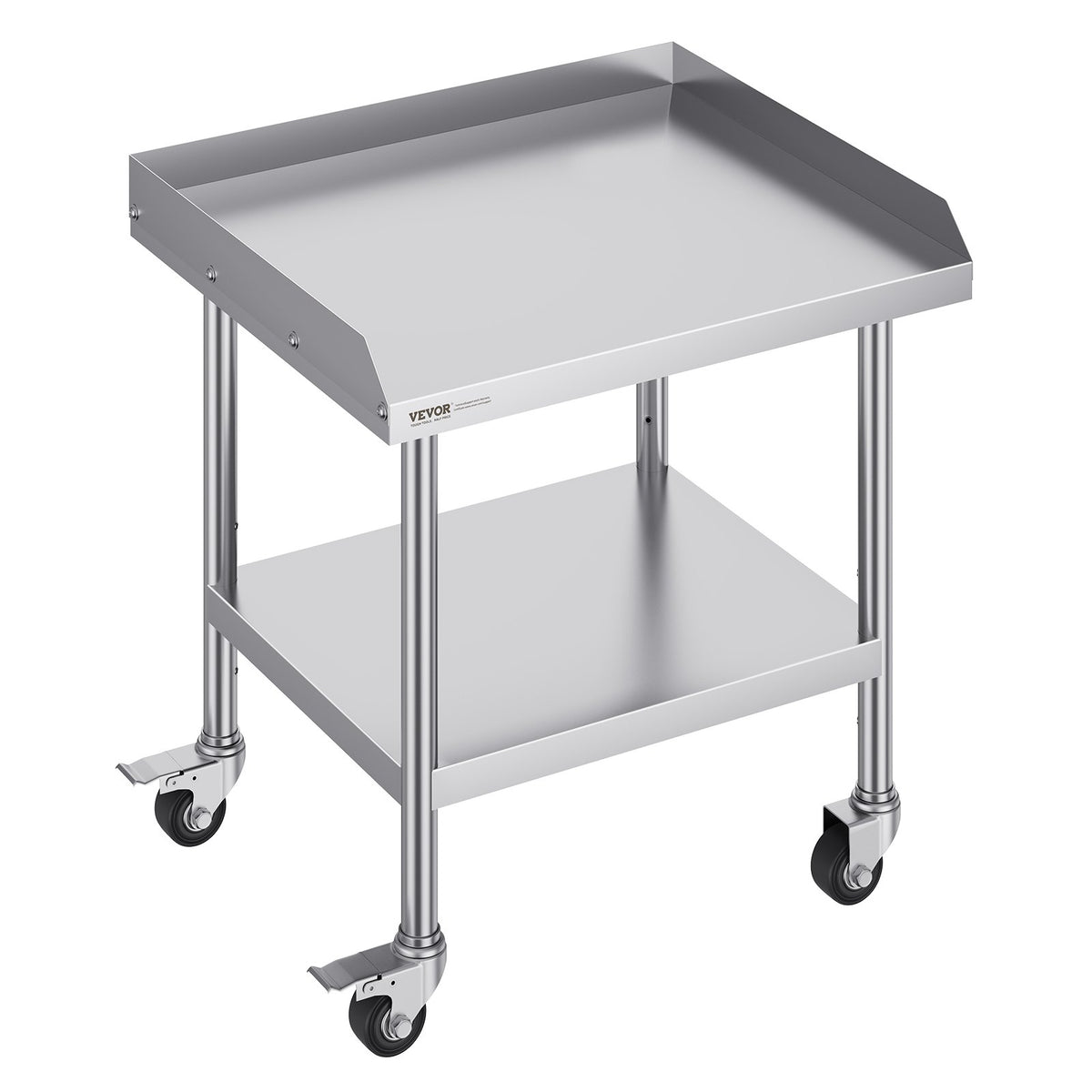 VEVOR Stainless Steel Work Table, 24 x 28 x 30 Inch Commercial Food Prep Worktable with 4 Wheels, Casters, 3-Sided Backsplash Heavy Duty Prep Worktable, Metal Work Table for Restaurant Home Hotel - CFBXGGZTDJLSBZDTCV0 - view 1
