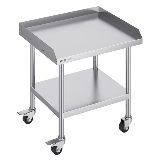 VEVOR Stainless Steel Work Table, 24 x 28 x 30 Inch Commercial Food Prep Worktable with 4 Wheels, Casters, 3-Sided Backsplash Heavy Duty Prep Worktable, Metal Work Table for Restaurant Home Hotel - CFBXGGZTDJLSBZDTCV0 - view 1