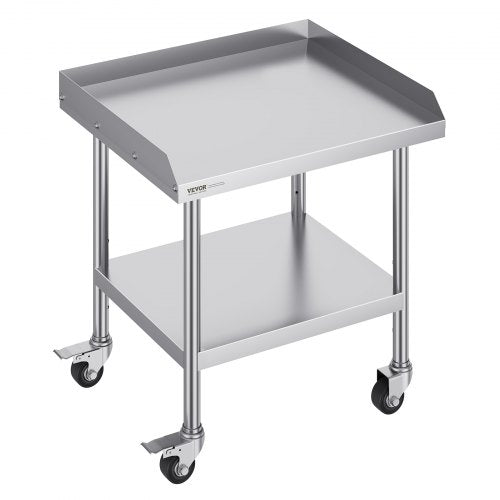 VEVOR Stainless Steel Work Table, 24 x 28 x 30 Inch Commercial Food Prep Worktable with 4 Wheels, Casters, 3-Sided Backsplash Heavy Duty Prep Worktable, Metal Work Table for Restaurant Home Hotel - CFBXGGZTDJLSBZDTCV0 - view 2