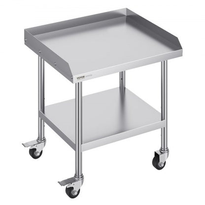 VEVOR Stainless Steel Work Table, 24 x 28 x 30 Inch Commercial Food Prep Worktable with 4 Wheels, Casters, 3-Sided Backsplash Heavy Duty Prep Worktable, Metal Work Table for Restaurant Home Hotel - CFBXGGZTDJLSBZDTCV0 - view 2