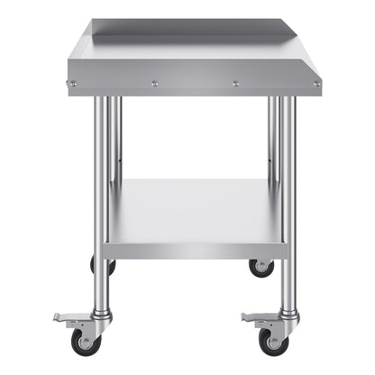 VEVOR Stainless Steel Work Table, 24 x 28 x 30 Inch Commercial Food Prep Worktable with 4 Wheels, Casters, 3-Sided Backsplash Heavy Duty Prep Worktable, Metal Work Table for Restaurant Home Hotel - CFBXGGZTDJLSBZDTCV0 - view 10