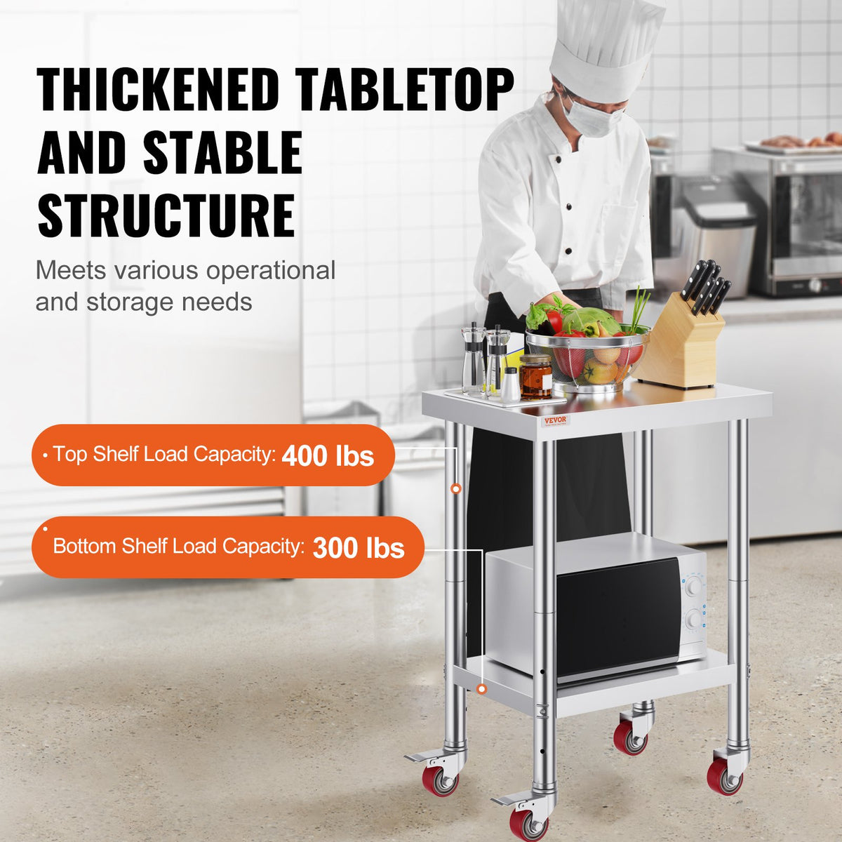 VEVOR Commercial Worktables - Select Your Configuration - CFGZT24X18X34YC01V0 - view 3