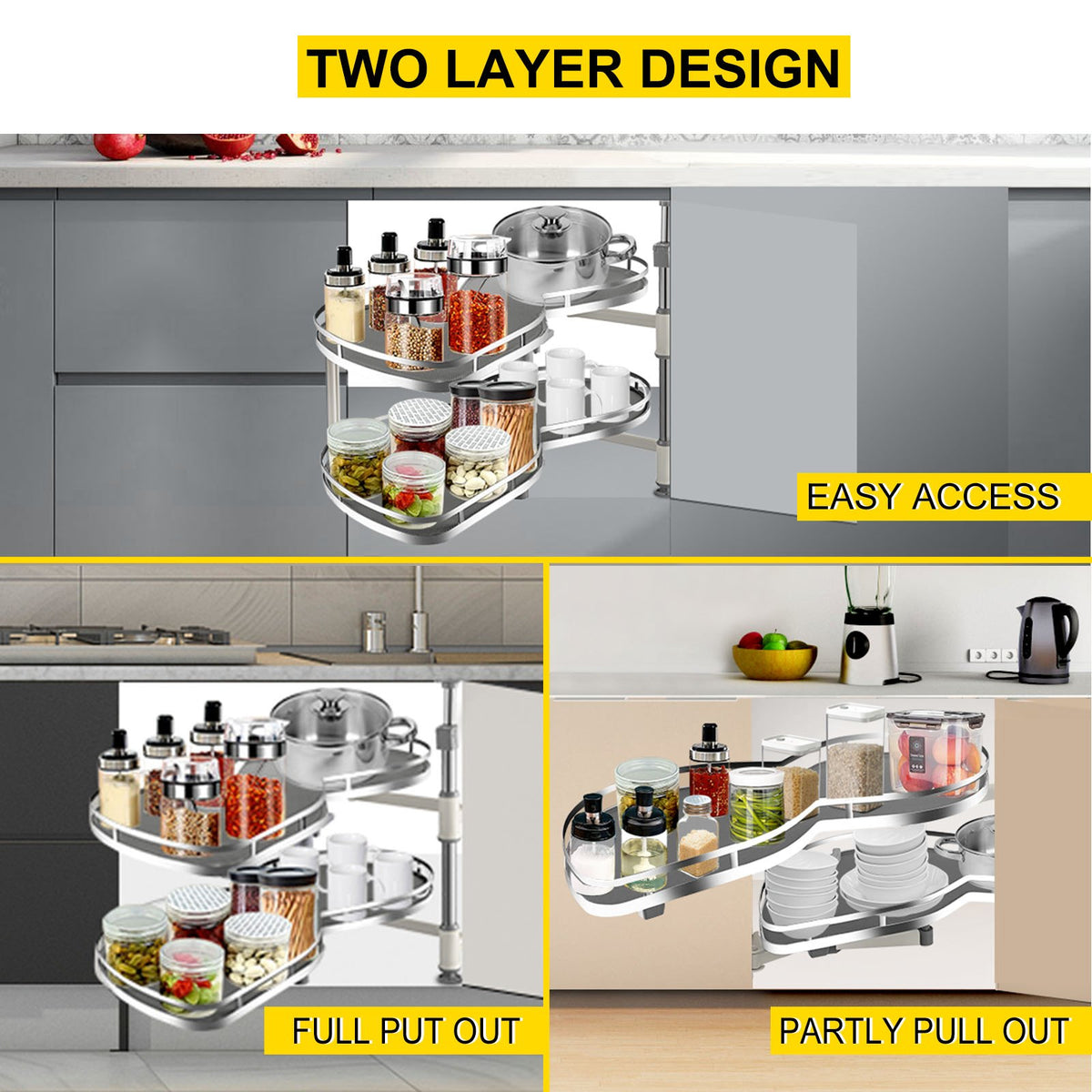 VEVOR Swing Left Blind Corner Cabinet Pull Out for 36 inch Cabinet, 2 Tier Swing Tray Blind Kitchen Cabinet, Soft Close Cloud Blind Organizer for Right Handed Open Blind Corner - CGLLSNGFDX36YCZB1V0 - view 3