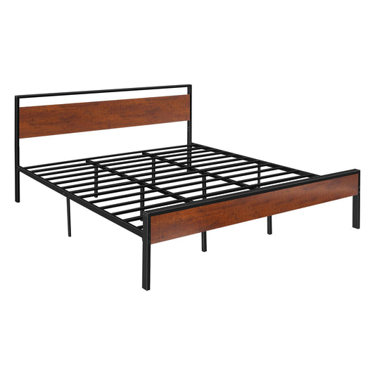 VEVOR King Size Bed Frame, 14 Inch Black Metal Platform Bed Frame with Retro Brown Wooden Headboard and Footboard, Large Under-Bed Storage, Non-Slip Without Noise, No Box Spring Needed, Easy Assembly - CGSTMJSPTCZSF3A3M001V0 - view 1