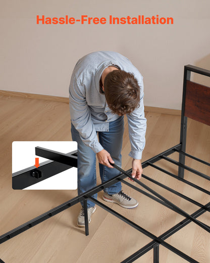 VEVOR King Size Bed Frame, 14 Inch Black Metal Platform Bed Frame with Retro Brown Wooden Headboard and Footboard, Large Under-Bed Storage, Non-Slip Without Noise, No Box Spring Needed, Easy Assembly - CGSTMJSPTCZSF3A3M001V0 - view 7