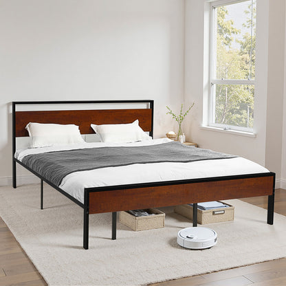 VEVOR King Size Bed Frame, 14 Inch Black Metal Platform Bed Frame with Retro Brown Wooden Headboard and Footboard, Large Under-Bed Storage, Non-Slip Without Noise, No Box Spring Needed, Easy Assembly - CGSTMJSPTCZSF3A3M001V0 - view 9