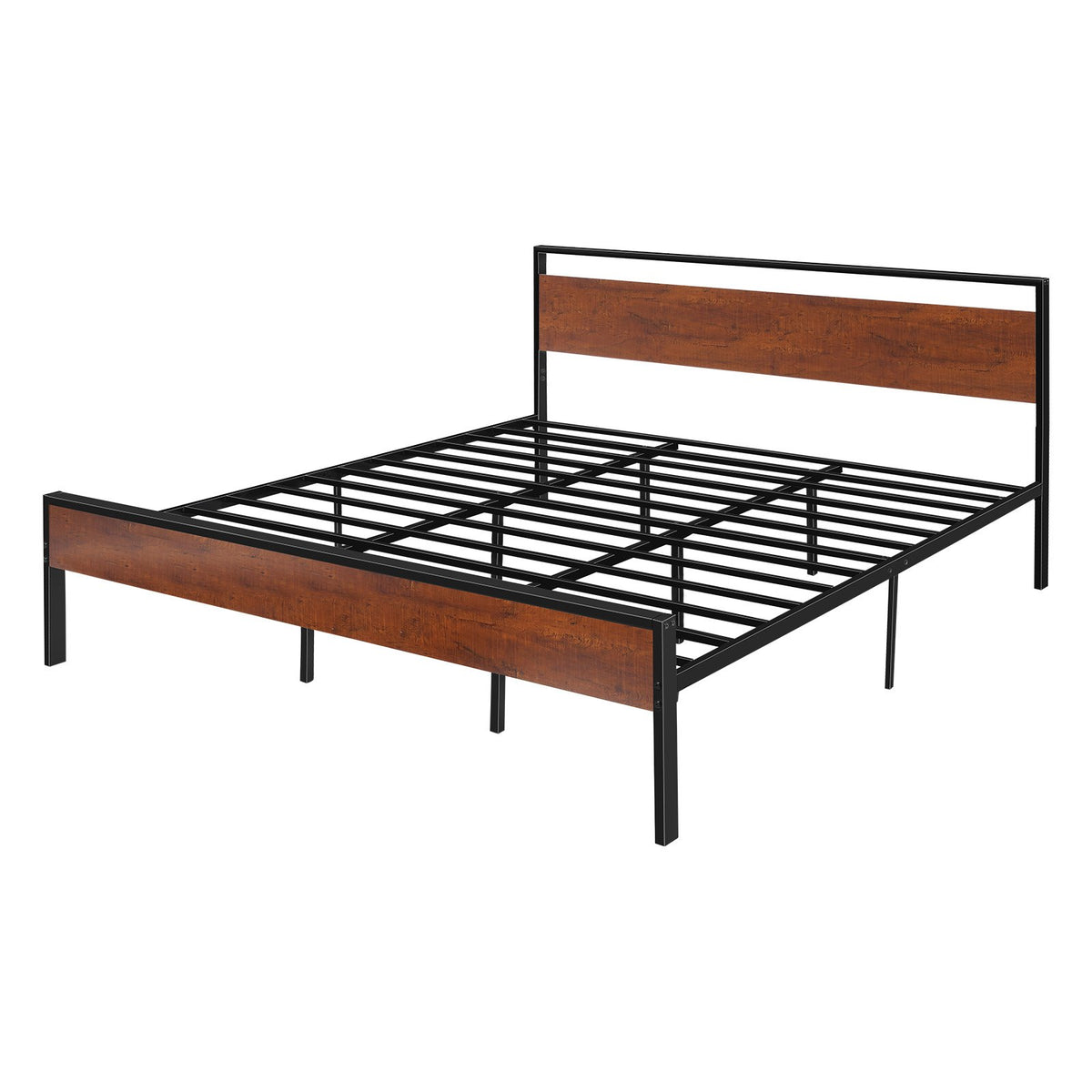 VEVOR King Size Bed Frame, 14 Inch Black Metal Platform Bed Frame with Retro Brown Wooden Headboard and Footboard, Large Under-Bed Storage, Non-Slip Without Noise, No Box Spring Needed, Easy Assembly - CGSTMJSPTCZSF3A3M001V0 - view 10
