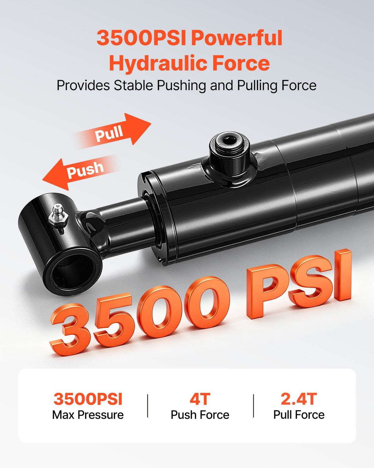 VEVOR Double Acting Hydraulic Cylinder, 2" Bore x 10" Stroke, Max 3500PSI Hydraulic Cylinder, Heavy-Duty Welded Cross Tube Cylinders with 1" Pin Hole & SAE #6 Port for Agricultural Machinery, Tractors - CGSZYYYG2INCLIZN9001V0 - view 4