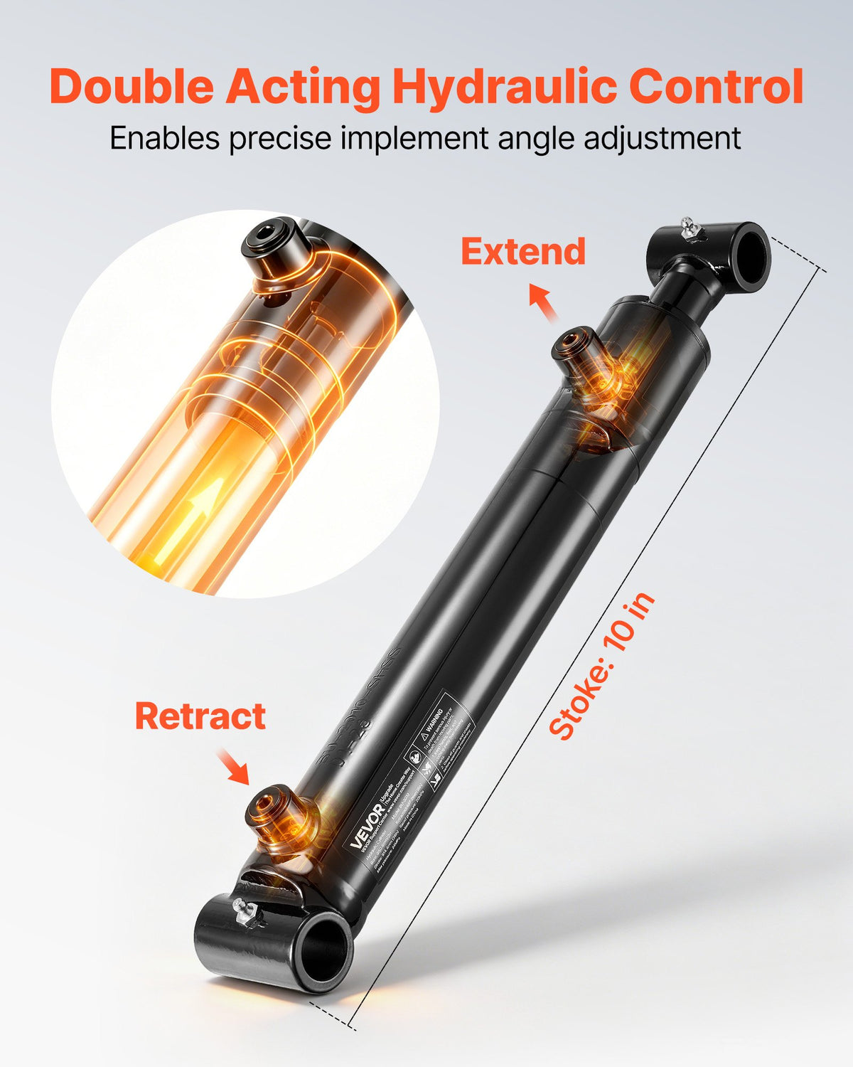 VEVOR Double Acting Hydraulic Cylinder, 2" Bore x 10" Stroke, Max 3500PSI Hydraulic Cylinder, Heavy-Duty Welded Cross Tube Cylinders with 1" Pin Hole & SAE #6 Port for Agricultural Machinery, Tractors - CGSZYYYG2INCLIZN9001V0 - view 5