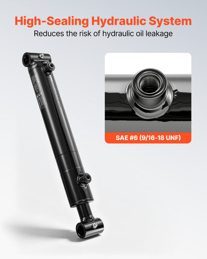 VEVOR Double Acting Hydraulic Cylinder, 2" Bore x 10" Stroke, Max 3500PSI Hydraulic Cylinder, Heavy-Duty Welded Cross Tube Cylinders with 1" Pin Hole & SAE #6 Port for Agricultural Machinery, Tractors - CGSZYYYG2INCLIZN9001V0 - view 7