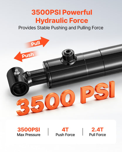 VEVOR Double Acting Hydraulic Cylinder, 2" Bore x 24" Stroke, Max 3500PSI Hydraulic Cylinder, Heavy-Duty Welded Cross Tube Cylinders with 1" Pin Hole & SAE #6 Port for Agricultural Machinery, Tractors - CGSZYYYG2INCOV2AN001V0 - view 4