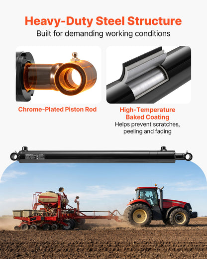 VEVOR Double Acting Hydraulic Cylinder, 2" Bore x 24" Stroke, Max 3500PSI Hydraulic Cylinder, Heavy-Duty Welded Cross Tube Cylinders with 1" Pin Hole & SAE #6 Port for Agricultural Machinery, Tractors - CGSZYYYG2INCOV2AN001V0 - view 6