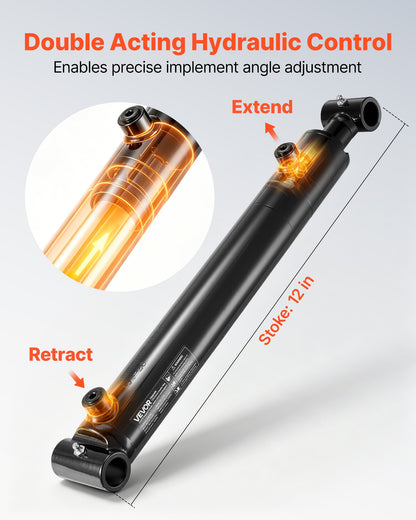 VEVOR Double Acting Hydraulic Cylinder, 2" Bore x 12" Stroke, Max 3500PSI Hydraulic Cylinder, Heavy-Duty Welded Cross Tube Cylinders with 1" Pin Hole & SAE #6 Port for Agricultural Machinery, Tractors - CGSZYYYG2INCY7GAR001V0 - view 5