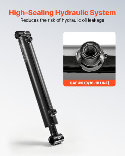 VEVOR Double Acting Hydraulic Cylinder, 2" Bore x 12" Stroke, Max 3500PSI Hydraulic Cylinder, Heavy-Duty Welded Cross Tube Cylinders with 1" Pin Hole & SAE #6 Port for Agricultural Machinery, Tractors - CGSZYYYG2INCY7GAR001V0 - view 7