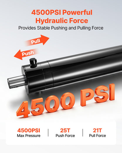 VEVOR Double Acting Hydraulic Cylinder, 5" Bore x 20" Stroke, Max 4500PSI Hydraulic Cylinder, Heavy-Duty Welded Cross Tube Cylinders with 0.63" Pin Hole & SAE #6 Port for Agricultural Machinery - CGSZYYYG5INCYN83Z001V0 - view 4