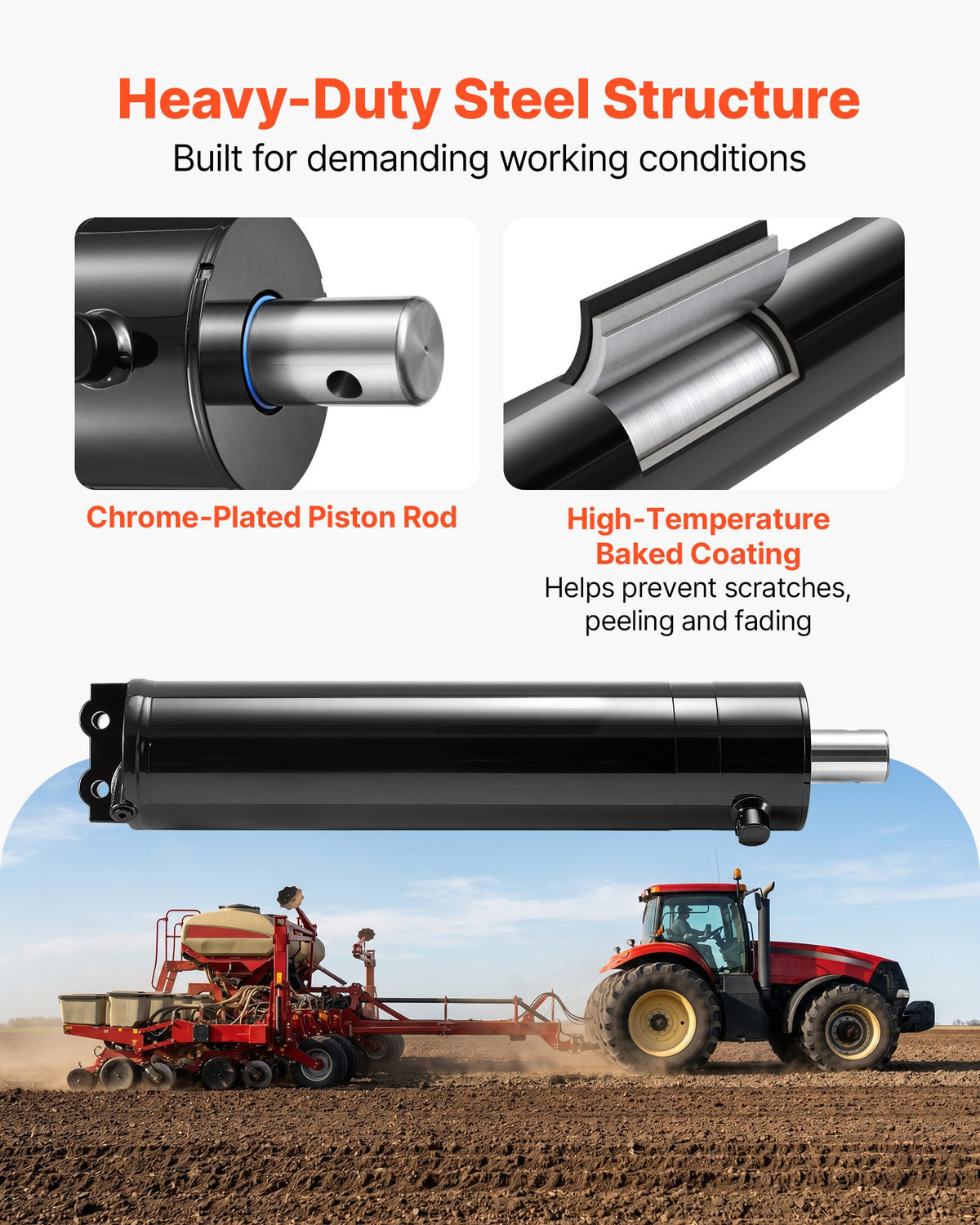 VEVOR Double Acting Hydraulic Cylinder, 5" Bore x 20" Stroke, Max 4500PSI Hydraulic Cylinder, Heavy-Duty Welded Cross Tube Cylinders with 0.63" Pin Hole & SAE #6 Port for Agricultural Machinery - CGSZYYYG5INCYN83Z001V0 - view 6