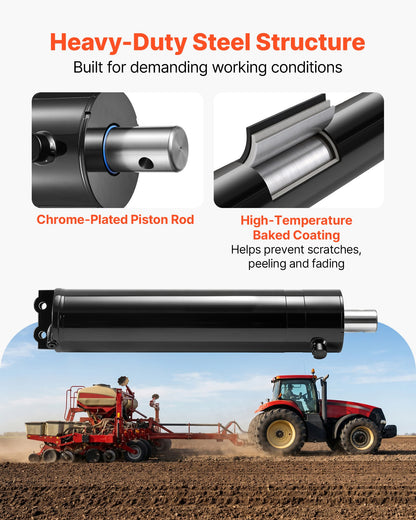 VEVOR Double Acting Hydraulic Cylinder, 5" Bore x 20" Stroke, Max 4500PSI Hydraulic Cylinder, Heavy-Duty Welded Cross Tube Cylinders with 0.63" Pin Hole & SAE #6 Port for Agricultural Machinery - CGSZYYYG5INCYN83Z001V0 - view 6