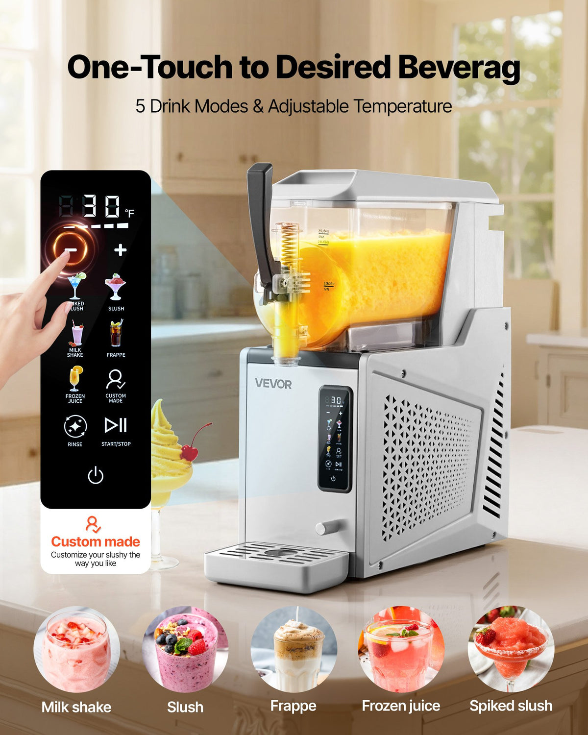 VEVOR Slushie Machine, 3L/100oz No Ice Needed Slushy Machine for Home, Frozen Drink Maker with Single Tank, Margarita Machine with Self-Cleaning, for Frozen Margaritas, Frappés, Milkshake & More - CGXXRJ25X13LRYFFU001V1 - view 3