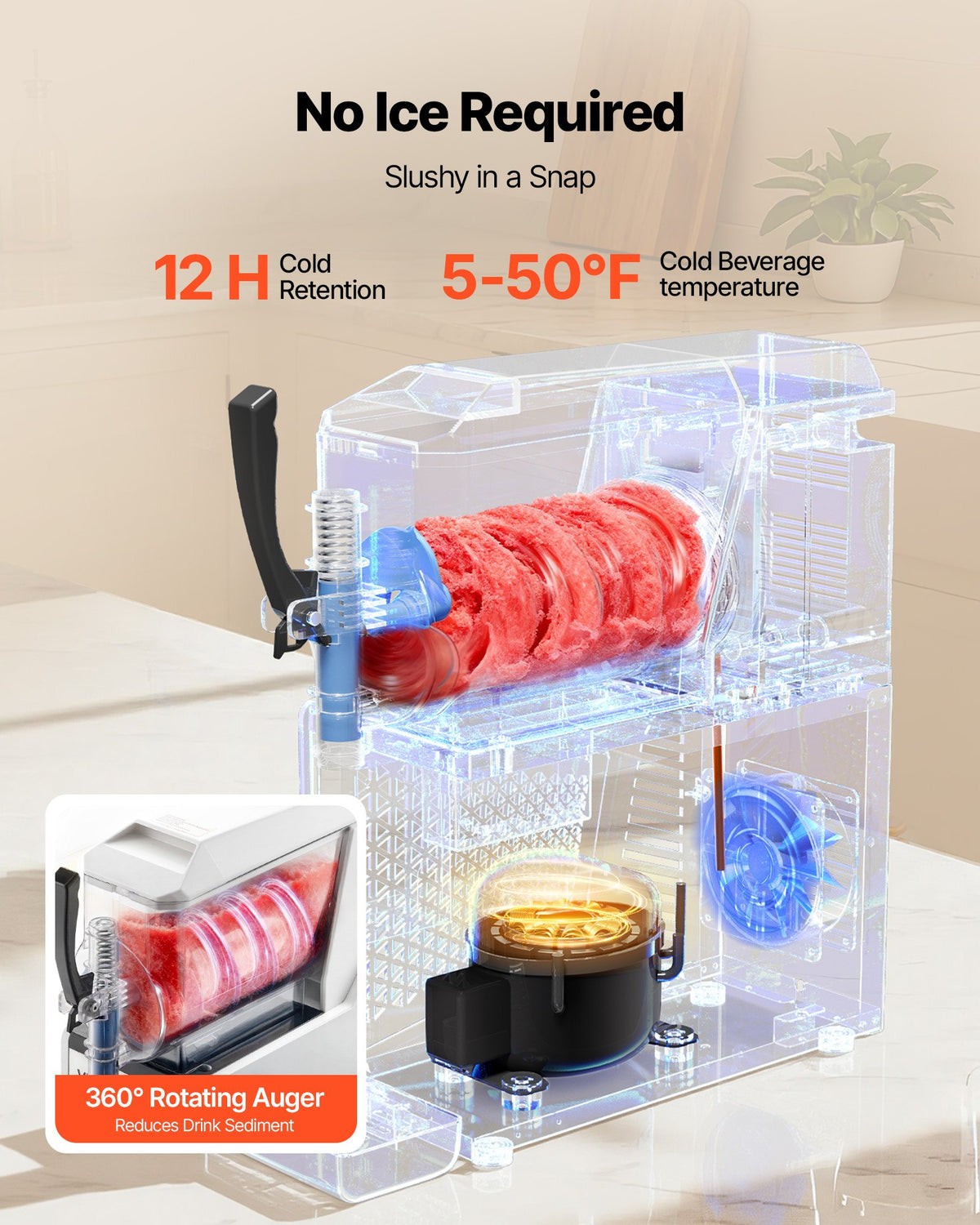 VEVOR Slushie Machine, 3L/100oz No Ice Needed Slushy Machine for Home, Frozen Drink Maker with Single Tank, Margarita Machine with Self-Cleaning, for Frozen Margaritas, Frappés, Milkshake & More - CGXXRJ25X13LRYFFU001V1 - view 4
