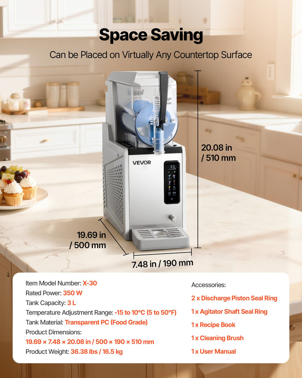 VEVOR Slushie Machine, 3L/100oz No Ice Needed Slushy Machine for Home, Frozen Drink Maker with Single Tank, Margarita Machine with Self-Cleaning, for Frozen Margaritas, Frappés, Milkshake & More - CGXXRJ25X13LRYFFU001V1 - view 8