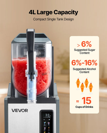 VEVOR Slushie Machine, 4L/135oz No Ice Needed Slushy Machine for Home, Frozen Drink Maker with Single Tank, Margarita Machine with Self-Cleaning, for Frozen Margaritas, Frappés, Milkshake & More - CGXXRJ25X14LO716M001V1 - view 5