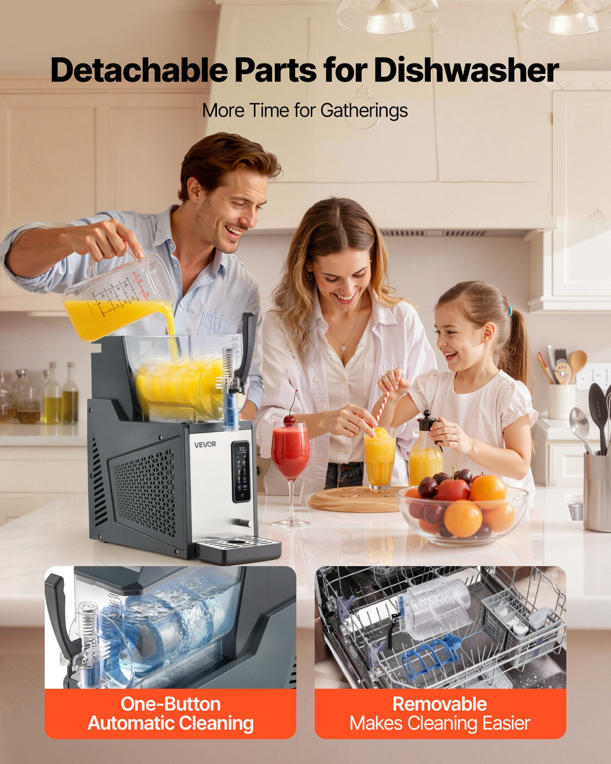 VEVOR Slushie Machine, 4L/135oz No Ice Needed Slushy Machine for Home, Frozen Drink Maker with Single Tank, Margarita Machine with Self-Cleaning, for Frozen Margaritas, Frappés, Milkshake & More - CGXXRJ25X14LO716M001V1 - view 6