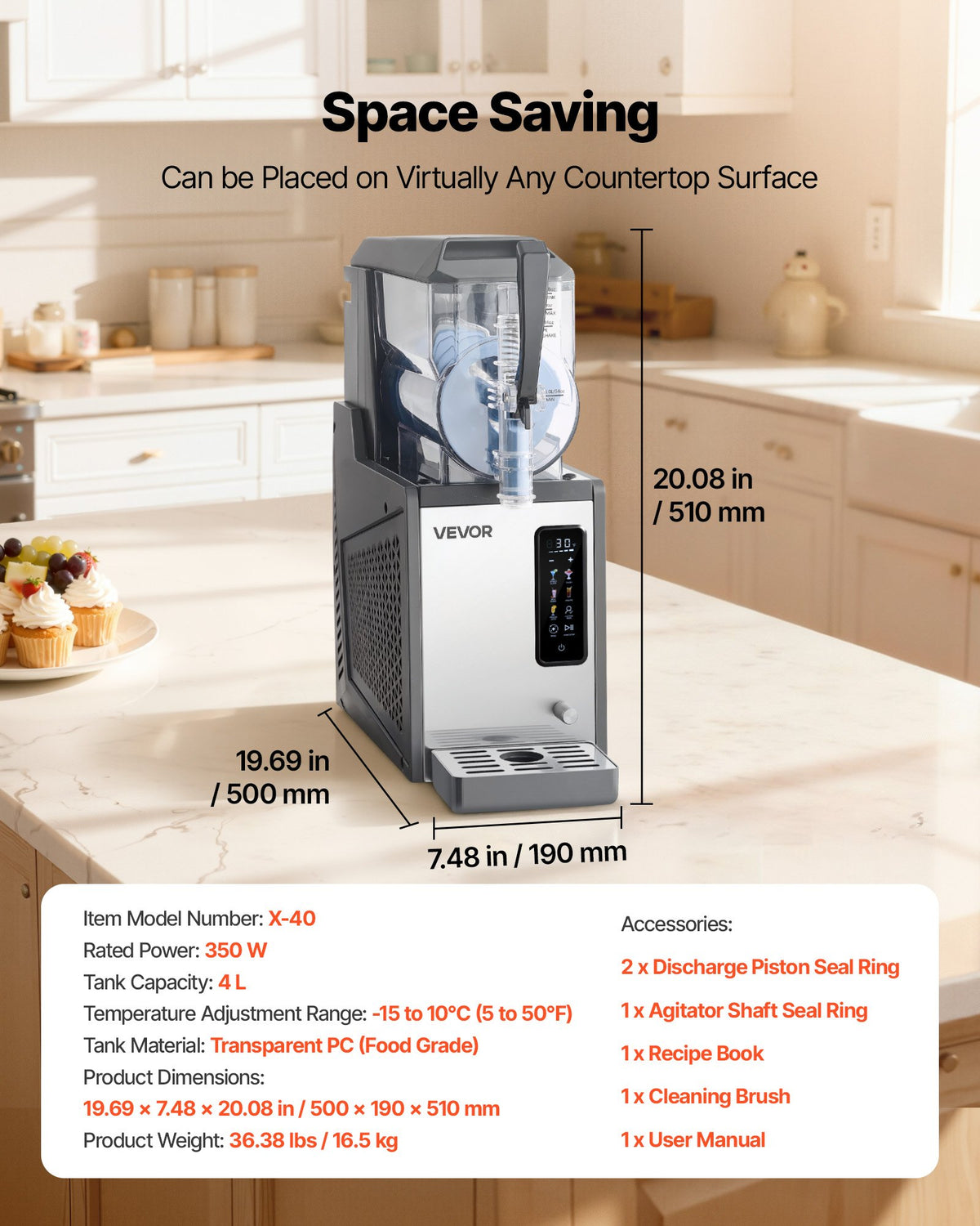 VEVOR Slushie Machine, 4L/135oz No Ice Needed Slushy Machine for Home, Frozen Drink Maker with Single Tank, Margarita Machine with Self-Cleaning, for Frozen Margaritas, Frappés, Milkshake & More - CGXXRJ25X14LO716M001V1 - view 8