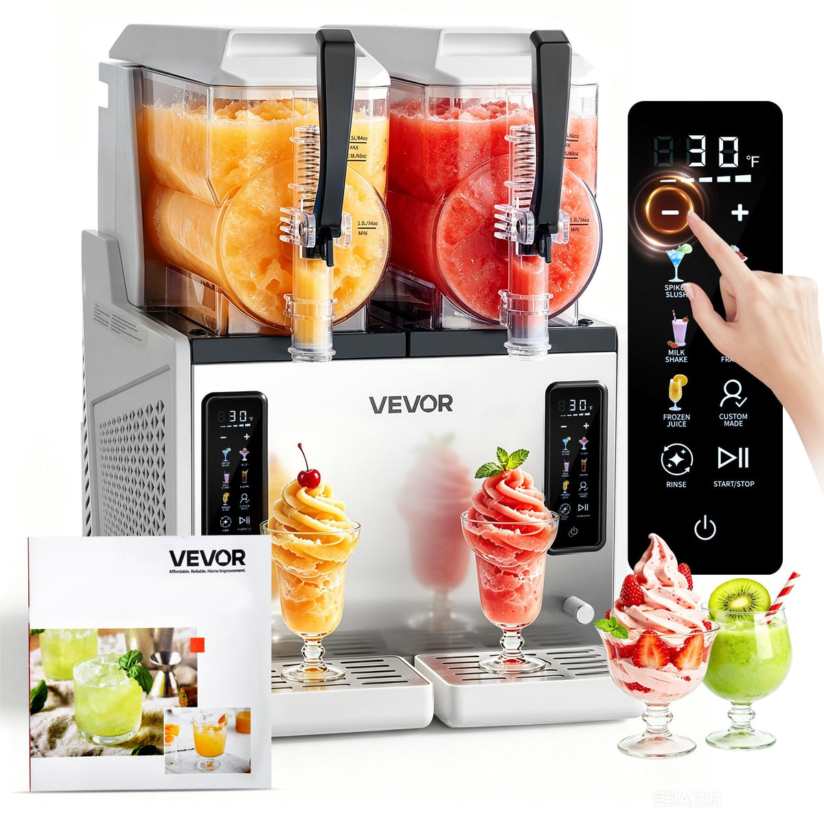 VEVOR Slushie Machine, 3L/100oz x 2 Tank Slushy Machine for Home, No Ice Needed Frozen Drink Maker, Margarita Maker with Self-Cleaning, for Frozen Margaritas, Frappés, Milkshake & More - CGXXRJ25X23LBBJ9F001V1 - view 1