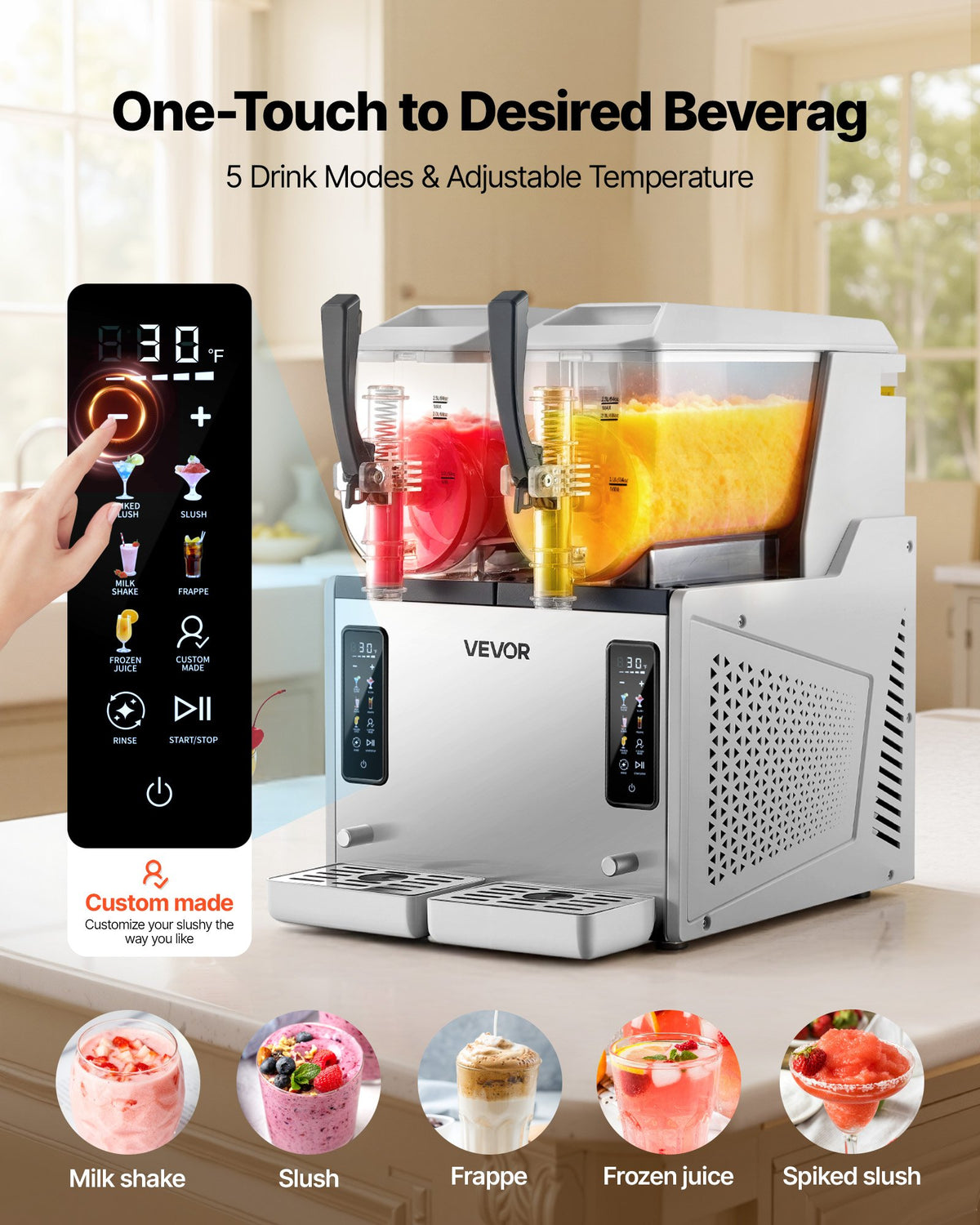 VEVOR Slushie Machine, 3L/100oz x 2 Tank Slushy Machine for Home, No Ice Needed Frozen Drink Maker, Margarita Maker with Self-Cleaning, for Frozen Margaritas, Frappés, Milkshake & More - CGXXRJ25X23LBBJ9F001V1 - view 3