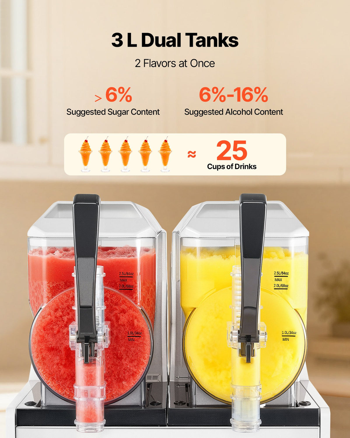 VEVOR Slushie Machine, 3L/100oz x 2 Tank Slushy Machine for Home, No Ice Needed Frozen Drink Maker, Margarita Maker with Self-Cleaning, for Frozen Margaritas, Frappés, Milkshake & More - CGXXRJ25X23LBBJ9F001V1 - view 5