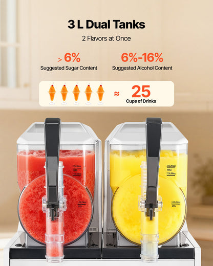 VEVOR Slushie Machine, 3L/100oz x 2 Tank Slushy Machine for Home, No Ice Needed Frozen Drink Maker, Margarita Maker with Self-Cleaning, for Frozen Margaritas, Frappés, Milkshake & More - CGXXRJ25X23LBBJ9F001V1 - view 5