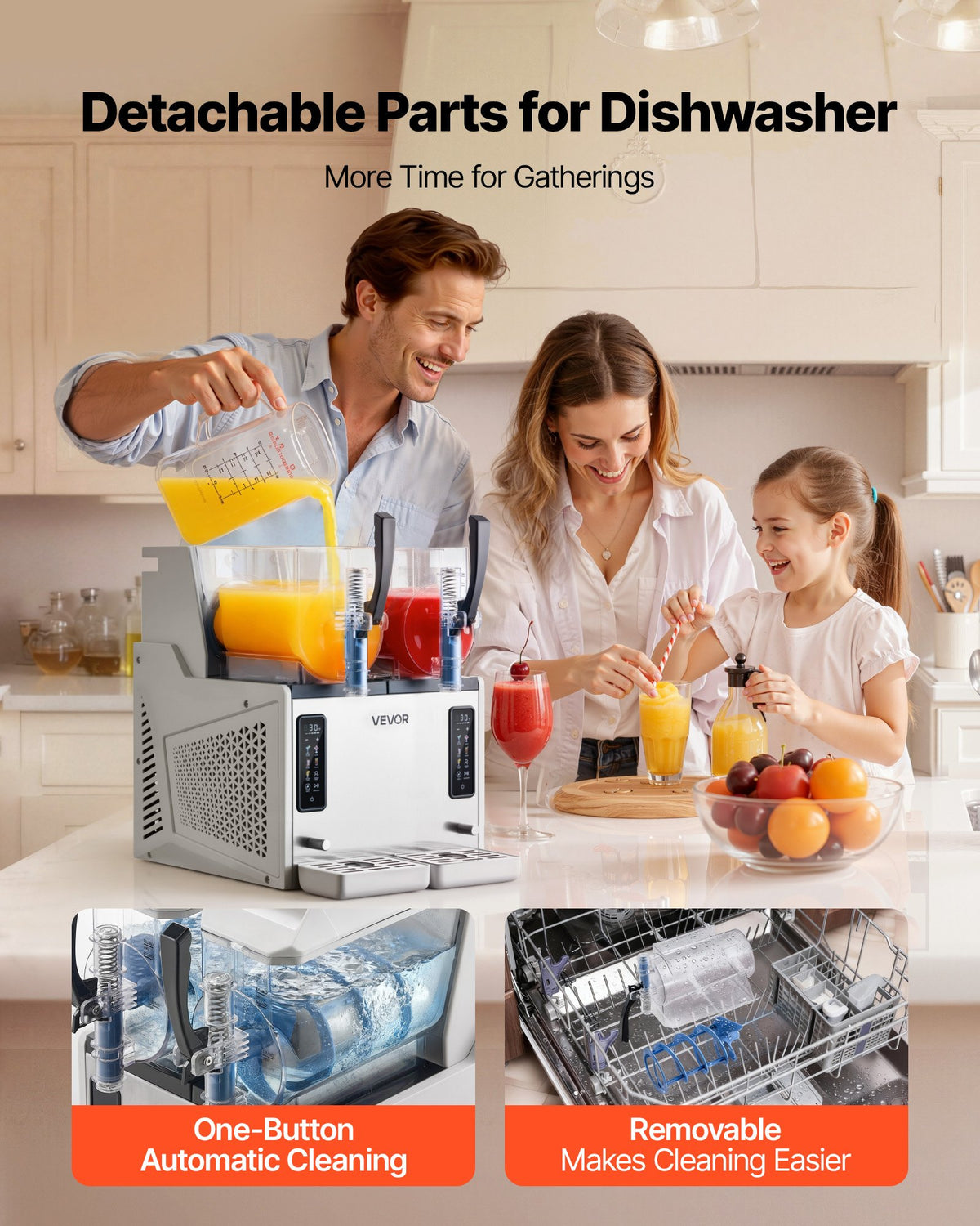 VEVOR Slushie Machine, 3L/100oz x 2 Tank Slushy Machine for Home, No Ice Needed Frozen Drink Maker, Margarita Maker with Self-Cleaning, for Frozen Margaritas, Frappés, Milkshake & More - CGXXRJ25X23LBBJ9F001V1 - view 6