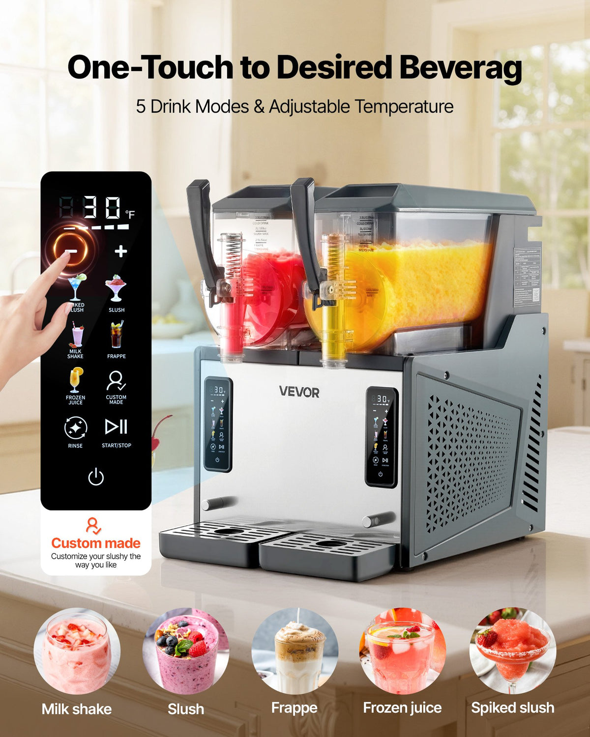 VEVOR Slushie Machine, 4L/135oz x 2 Tank Slushy Machine for Home, No Ice Needed Frozen Drink Maker, Margarita Maker with Self-Cleaning, for Frozen Margaritas, Frappés, Milkshake & More - CGXXRJ25X24LT0XJF001V1 - view 3