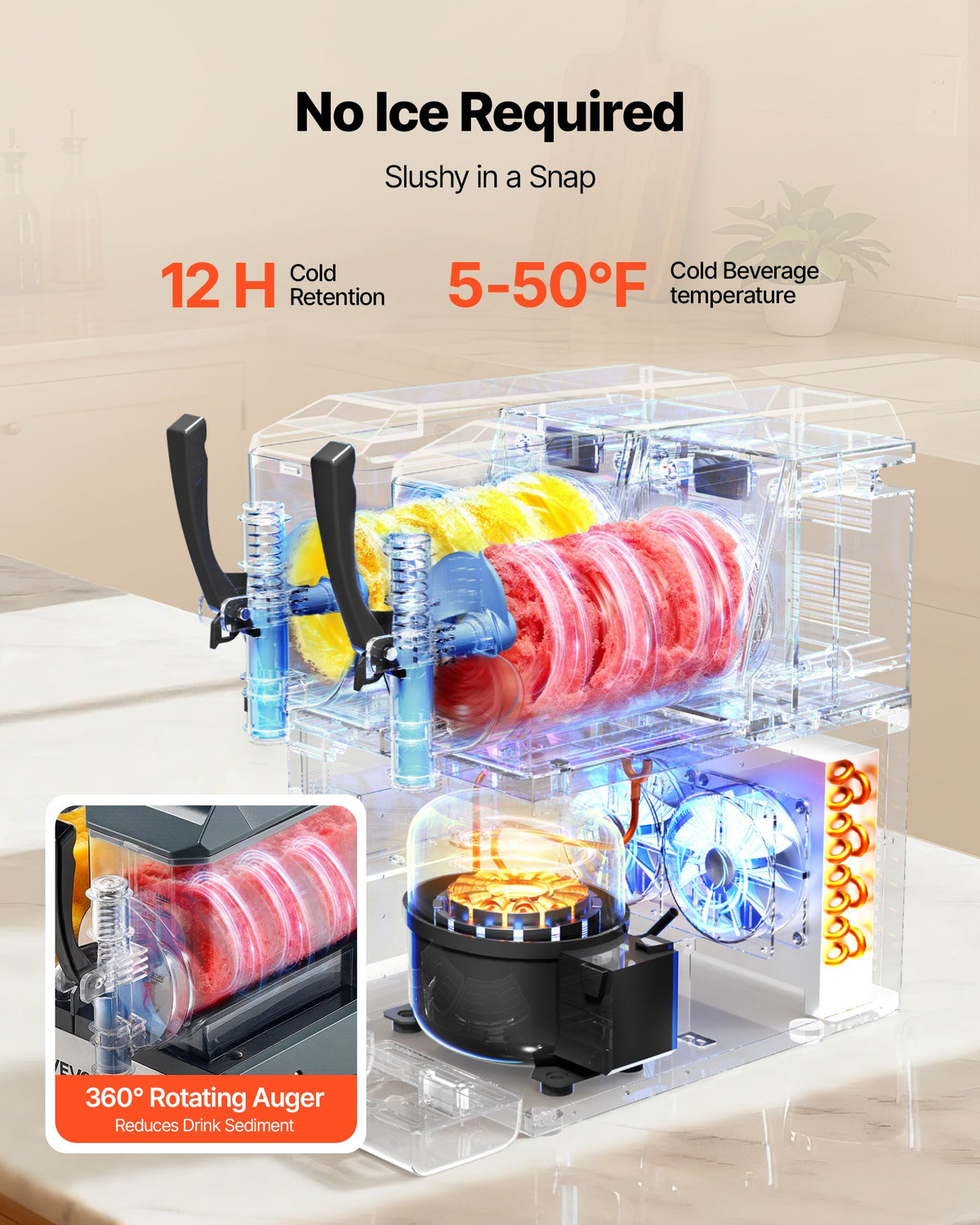 VEVOR Slushie Machine, 4L/135oz x 2 Tank Slushy Machine for Home, No Ice Needed Frozen Drink Maker, Margarita Maker with Self-Cleaning, for Frozen Margaritas, Frappés, Milkshake & More - CGXXRJ25X24LT0XJF001V1 - view 4