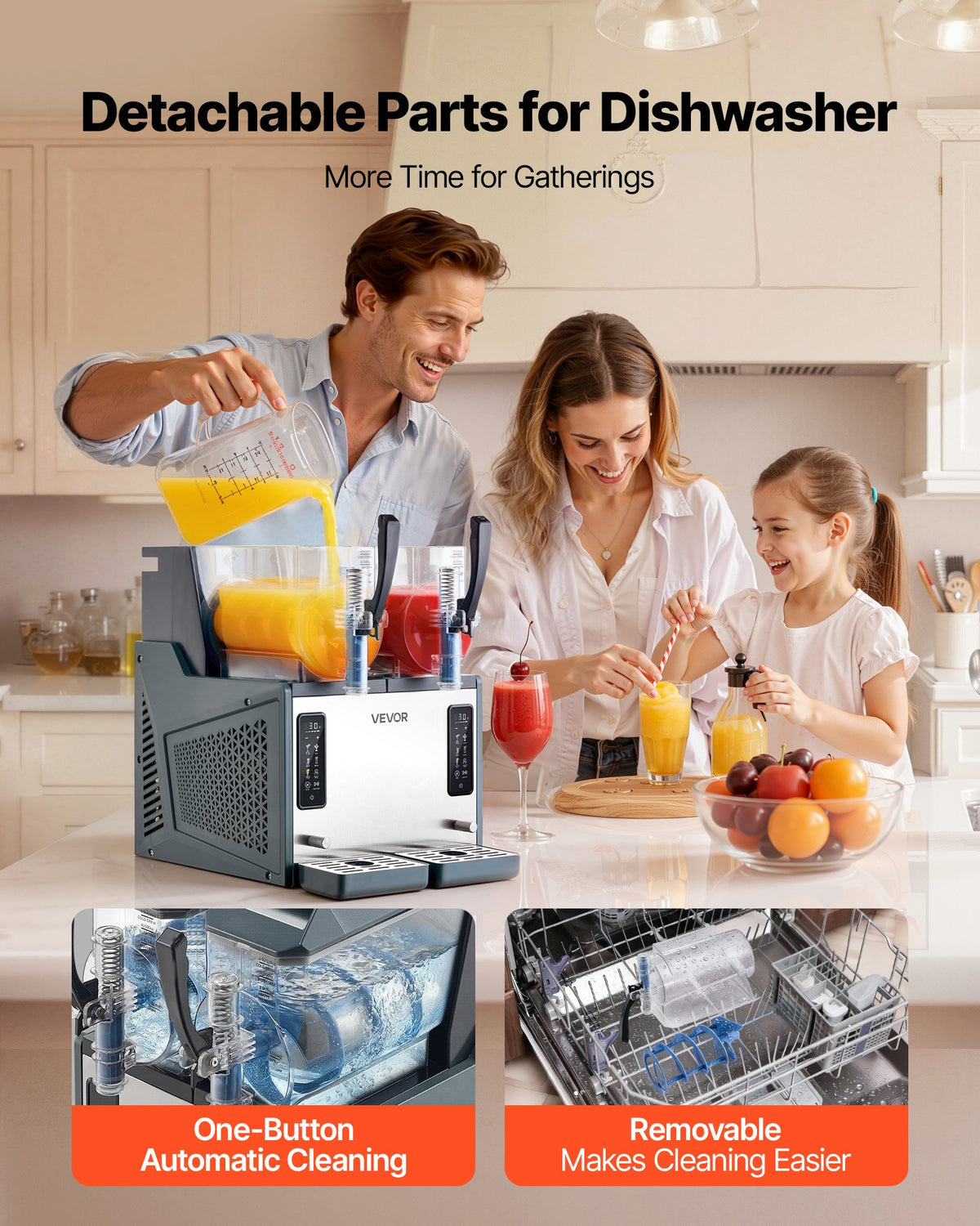 VEVOR Slushie Machine, 4L/135oz x 2 Tank Slushy Machine for Home, No Ice Needed Frozen Drink Maker, Margarita Maker with Self-Cleaning, for Frozen Margaritas, Frappés, Milkshake & More - CGXXRJ25X24LT0XJF001V1 - view 6