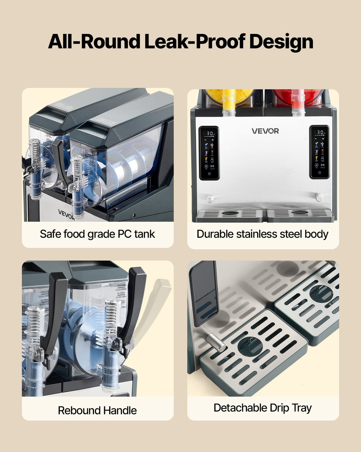 VEVOR Slushie Machine, 4L/135oz x 2 Tank Slushy Machine for Home, No Ice Needed Frozen Drink Maker, Margarita Maker with Self-Cleaning, for Frozen Margaritas, Frappés, Milkshake & More - CGXXRJ25X24LT0XJF001V1 - view 7