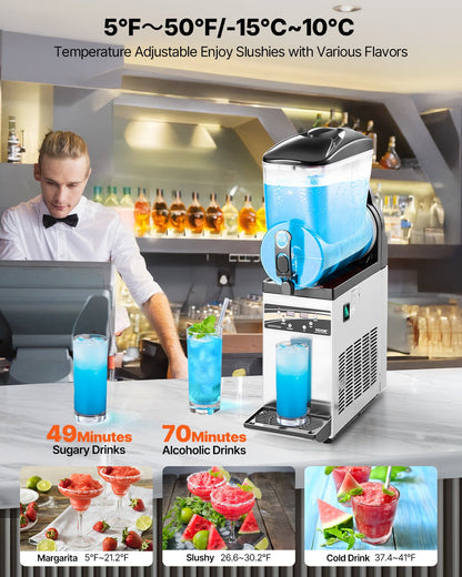 VEVOR Commercial Frozen Drink Maker, 15L Single Tank Slushy Machine, 60 Cups Stainless Steel Margarita Smoothie Frozen Drink Machine, Slushie Maker for Home Party Restaurants Cafe Bars - CGXXRJX115LDWAYUYV1 - view 4