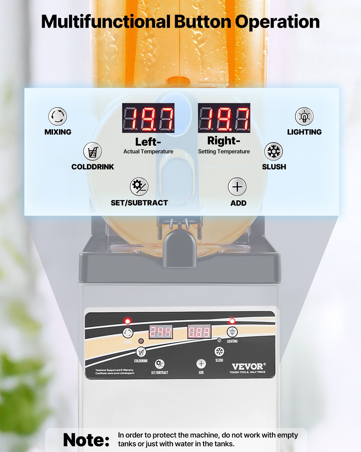 VEVOR Commercial Frozen Drink Maker, 15L Single Tank Slushy Machine, 60 Cups Stainless Steel Margarita Smoothie Frozen Drink Machine, Slushie Maker for Home Party Restaurants Cafe Bars - CGXXRJX115LDWAYUYV1 - view 5