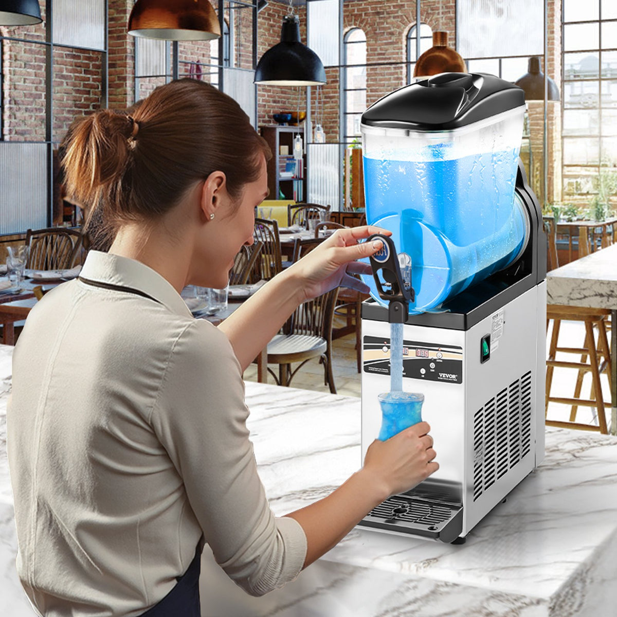 VEVOR Commercial Frozen Drink Maker, 15L Single Tank Slushy Machine, 60 Cups Stainless Steel Margarita Smoothie Frozen Drink Machine, Slushie Maker for Home Party Restaurants Cafe Bars - CGXXRJX115LDWAYUYV1 - view 9