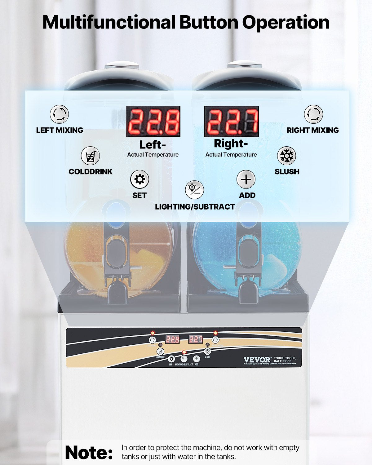 VEVOR Commercial Frozen Drink Maker, 15Lx2 Double Tank Slushy Machine, 120 Cups Stainless Steel Margarita Smoothie Frozen Drink Machine, Slushie Maker for Home Party Restaurants Cafe Bars - CGXXRJX215LSN1G19V1 - view 5