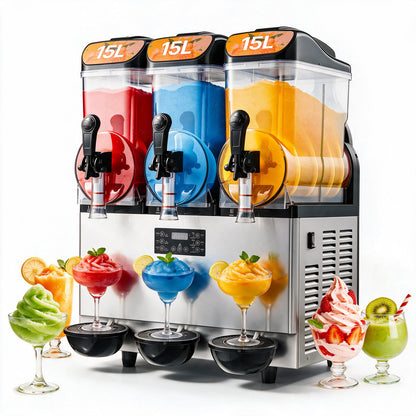 VEVOR Commercial Frozen Drink Maker, 15Lx3 Triple Tank Slushy Machine, 180 Cups Stainless Steel Margarita Smoothie Frozen Drink Machine, Slushie Maker for Home Party Restaurants Cafe Bars - CGXXRJX315LS56A98V1 - view 1