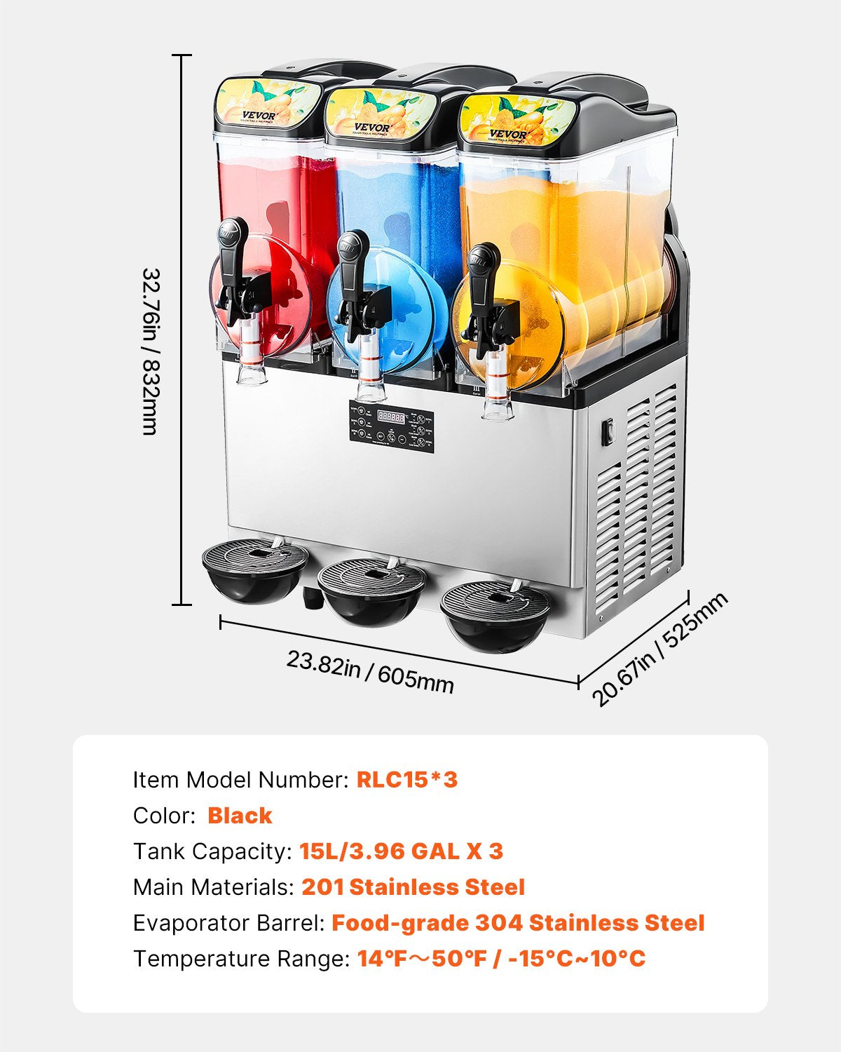 VEVOR Commercial Frozen Drink Maker, 15Lx3 Triple Tank Slushy Machine, 180 Cups Stainless Steel Margarita Smoothie Frozen Drink Machine, Slushie Maker for Home Party Restaurants Cafe Bars - CGXXRJX315LS56A98V1 - view 8
