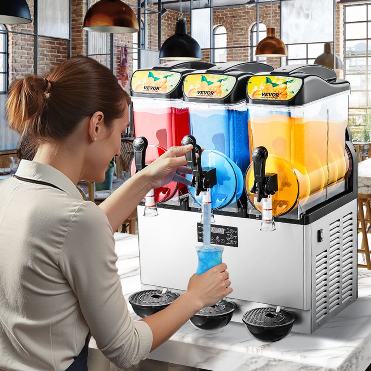 VEVOR Commercial Frozen Drink Maker, 15Lx3 Triple Tank Slushy Machine, 180 Cups Stainless Steel Margarita Smoothie Frozen Drink Machine, Slushie Maker for Home Party Restaurants Cafe Bars - CGXXRJX315LS56A98V1 - view 9