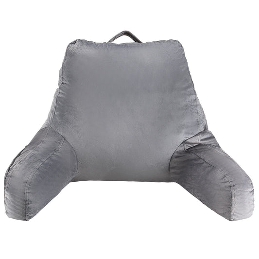 VEVOR Reading Pillow, Standard Size Bed Pillow with Shredded Memory Foam, Back Pillow with 3 Pockets and Washable Short Velvet Cloth, Top with Handle, for Watching TV, Reading, Gaming, Resting, Grey - CGYDZSTANDARWEC2U001V0 - view 1