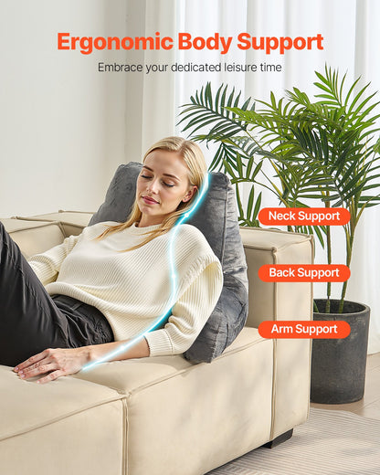 VEVOR Reading Pillow, Standard Size Bed Pillow with Shredded Memory Foam, Back Pillow with 3 Pockets and Washable Short Velvet Cloth, Top with Handle, for Watching TV, Reading, Gaming, Resting, Grey - CGYDZSTANDARWEC2U001V0 - view 7