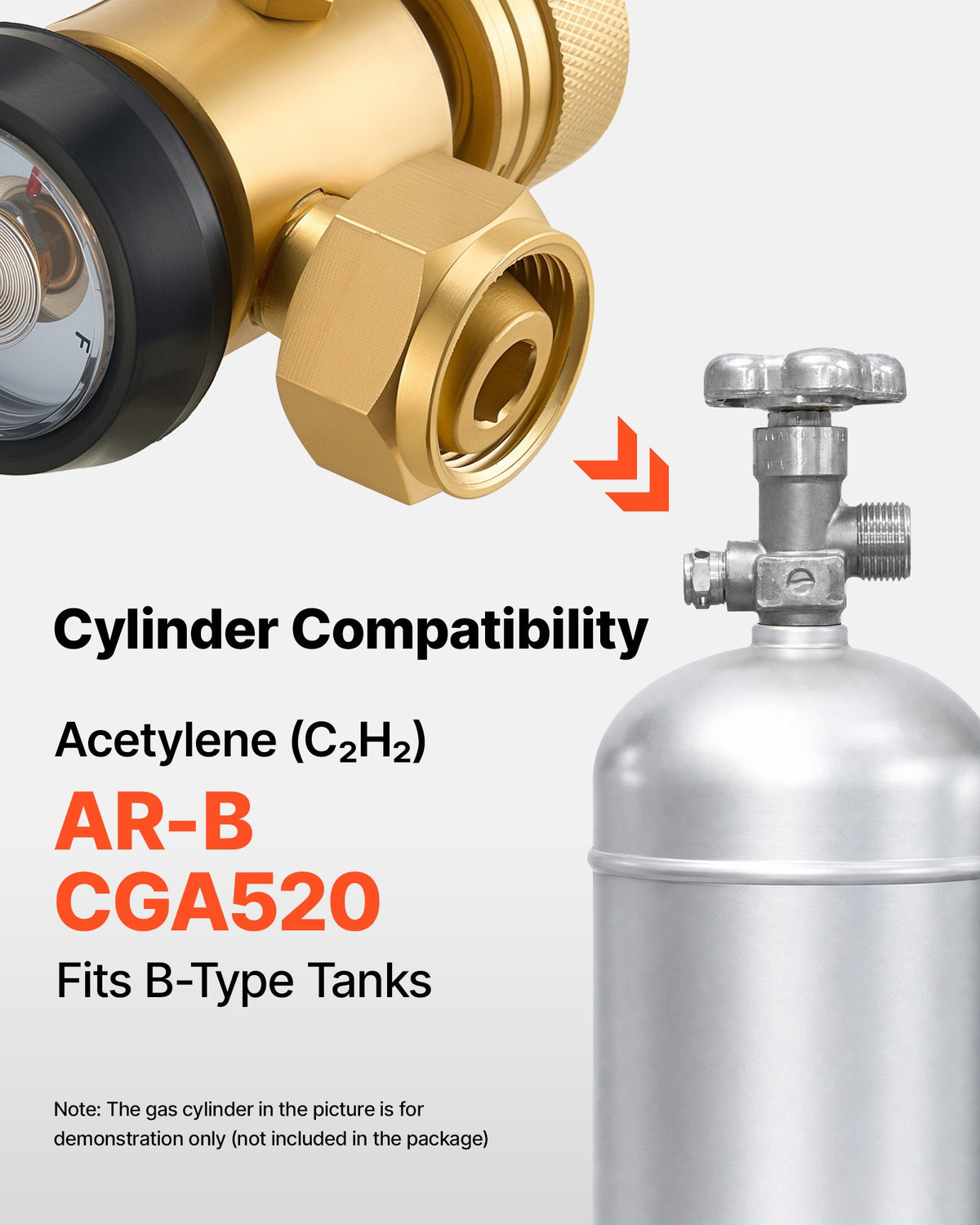 VEVOR CGA520 Acetylene Regulator for B-Type Tanks, AR-B Air Acetylene Regulator Gauge with 3/8"-24 LH Outlet Connection, Heavy-Duty Brass Body for Welding Brazing Applications - CGYGDJQKQYGA0TJWV001V0 - view 3