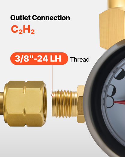 VEVOR CGA520 Acetylene Regulator for B-Type Tanks, AR-B Air Acetylene Regulator Gauge with 3/8"-24 LH Outlet Connection, Heavy-Duty Brass Body for Welding Brazing Applications - CGYGDJQKQYGA0TJWV001V0 - view 4
