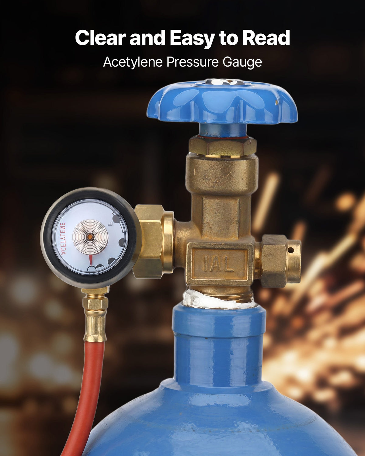 VEVOR CGA520 Acetylene Regulator for B-Type Tanks, AR-B Air Acetylene Regulator Gauge with 3/8"-24 LH Outlet Connection, Heavy-Duty Brass Body for Welding Brazing Applications - CGYGDJQKQYGA0TJWV001V0 - view 5