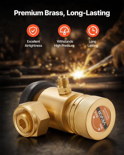 VEVOR CGA520 Acetylene Regulator for B-Type Tanks, AR-B Air Acetylene Regulator Gauge with 3/8"-24 LH Outlet Connection, Heavy-Duty Brass Body for Welding Brazing Applications - CGYGDJQKQYGA0TJWV001V0 - view 6